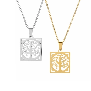 Colliers avec pendentif arbre de vie en acier inoxydable fini doré et argenté poli