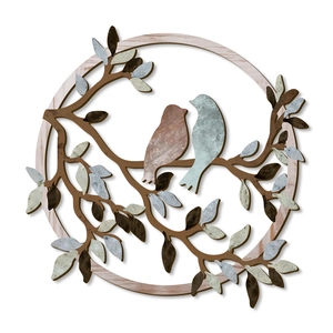Chickadees Flowers Wreath wall art with rustic blue birds on branches decoration