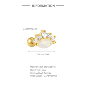 Detailed macro view showing the S925 silver crown opal earring dimensions and specs