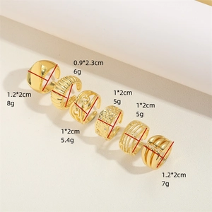 Set of 6 vintage 14K gold plated adjustable rings with diverse geometric and ribbed designs