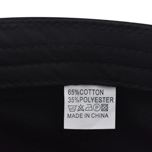 Close-up of the interior care label showing the 65% cotton and 35% polyester blend.