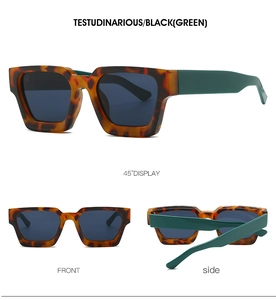 Detailed multi-angle view of classic square tortoiseshell sunglasses with green temples