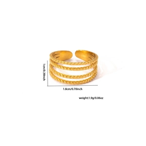 Detailed dimensions of 18k gold plated stainless steel layered ring with size labels