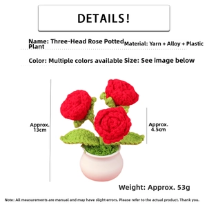 Handgefertigte Häkel-Rosen im Topf, rote Kunstblumen als Wohndekoration, Höhe ca. 13 cm