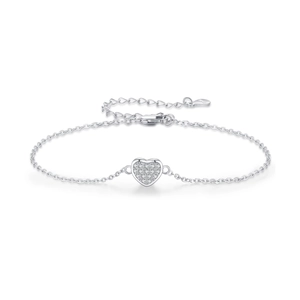 Elegant S925 sterling silver heart bracelet with sparkling pavé cubic zirconia stones
