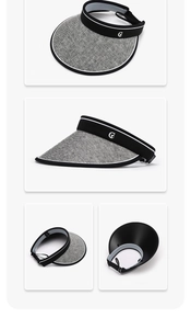 Detailed multi-angle views of black foldable breathable sun hat with G embroidery
