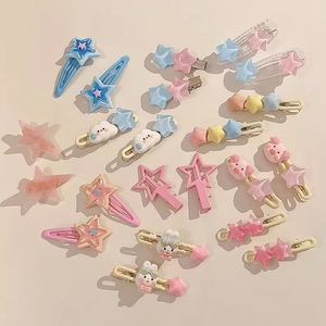 Y2K dopamine star and cloud hair clips set in colorful macaron resin for girls