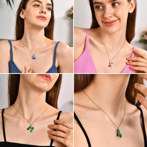 Colorful 3D bubble letter pendant necklace in gold stainless steel for women