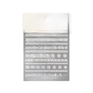 3D embossed white winter nail stickers featuring snowflake and reindeer patterns