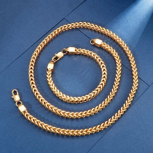 Parure de bijoux minimaliste en acier inoxydable doré 18K avec collier et bracelet
