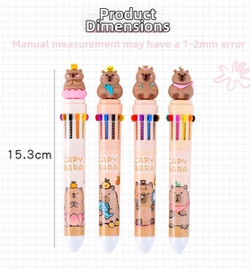 Detail of 15.3cm capybara themed 10-color retractable ballpoint pen with silicone topper