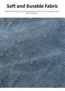 Macro detail of the premium dark blue PU leather showing its soft and wear-resistant texture