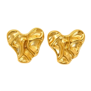 Luxurious 18K gold plated stainless steel stud earrings with irregular hammer texture