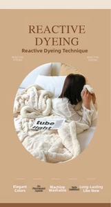 Detail of soft cream taffeta velvet blanket showing thick knit texture and eco-friendly dye