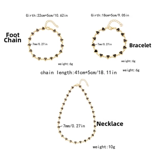 Detailed size specifications for heart beaded necklace bracelet and anklet jewelry set