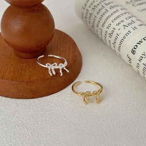 Minimalist 925 sterling silver bow knot open rings in gold and silver finish