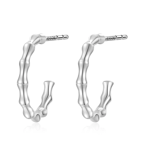 Classic S925 sterling silver bamboo knot stud earrings with polished metallic luster