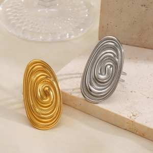 Stainless Steel Oval Spiral Ring For Women Chunky Vortex Textured Geometric Statement Open Finger Ring Hip Hop Jewelry