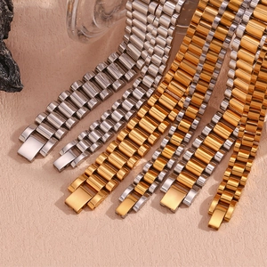 Elegant 18K gold-plated stainless steel watch-style bracelet in gold and silver tones
