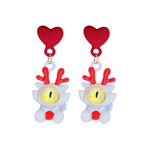Boucles d'oreilles dragon en acrylique avec clous en cœur rouge et grands yeux jaunes