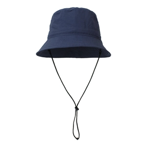 Detail of dark blue sun hat with adjustable drawstring and reinforced stitching