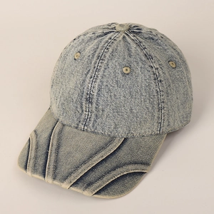 Unisex vintage washed denim baseball cap with creative double-layered layered brim design