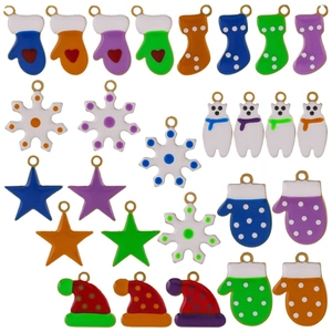 Colorful enamel Christmas charms set with snowflakes and polar bear for DIY jewelry