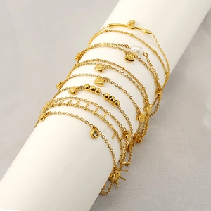 18K Gold Plated Stainless Steel Double Layer Heart Charm Anklet Bracelet With Faux Artificial Pearl Zircon For Women Minimalist Luxury Jewelry