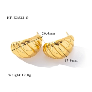 Detailed size view of gold croissant dome earrings showing 26.4mm height and 17.9mm width
