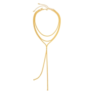 Detailansicht der mehrlagigen goldenen Schlangenkette mit verstellbarem Y-Anhang und Quaste