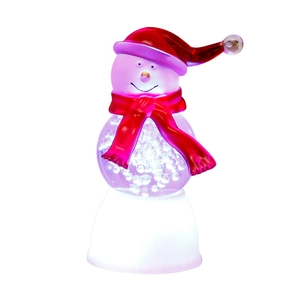 Illuminated snowman figurine with red hat and sparkling light base for Christmas decor