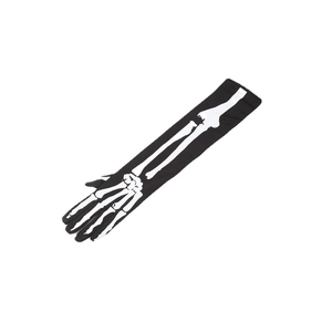 Schwarze 50cm lange Polyester-Skeletthandschuhe mit Knochendruck für Halloween-Kostüme