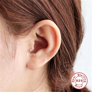 S925 sterling silver 3mm ball piercing stud shown worn on ear cartilage for daily style