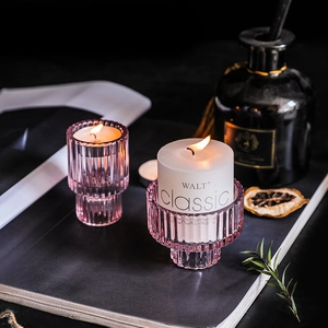 Glass Candle Holder Ribbed Vertical Striped Dual Use For Taper And Tea Light Nordic Vintage Dinner Table Wedding Party Decor
