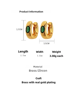 Detailed sizing chart for emerald zircon earrings featuring 1.7cm length and weight info