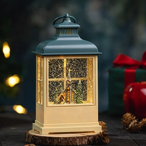 Christmas musical snow globe lantern with Nativity scene and warm LED light decoration