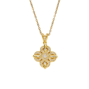 Exquisite gold-plated cross flower necklace with sparkling pavé crystals and O-chain