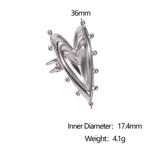 Spécifications de taille détaillées de la bague coeur en argent montrant 36mm de hauteur
