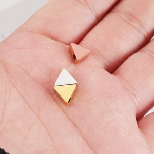 Three mirror polished triangle stainless steel beads in gold, silver and rose gold finishes