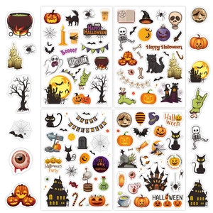 Halloween Holographic Laser Flash Stickers Waterproof DIY Decals For Kids Party Decoration Pumpkin Ghost Bat Skull Patterns