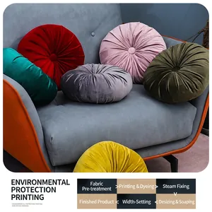 Handmade velvet round pumpkin throw pillow with pleated design and soft texture