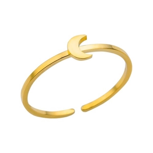 Minimalist gold plated stainless steel open ring with a crescent moon shaped design