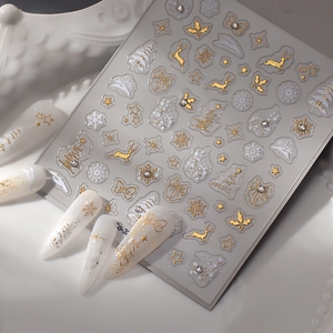 Christmas Nail Stickers 5D Relief Gold Silver Bronzing Snowflake Reindeer Self Adhesive Manicure Decals Women DIY Festive Decor