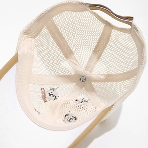 Internal view of breathable mesh cap showing sweatband and reinforced stitching details