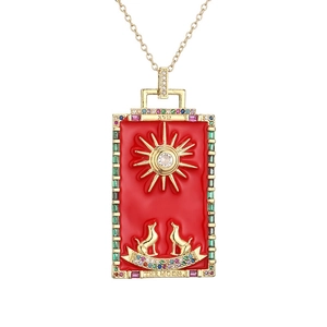 Golden Moon Tarot pendant necklace with red enamel and XVII Roman numerals