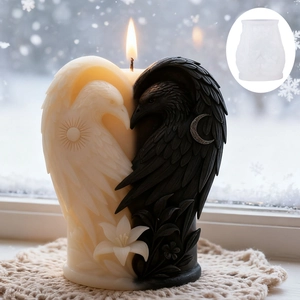 Artistic double eagles and lily flower relief candle silicone mold with sun and moon motifs