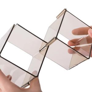 Foldable smoke gray clear desk organizer for jewelry and cosmetics storage