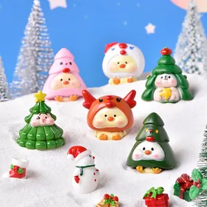 Christmas Miniature Figurines Resin Cartoon Animal Snowman Reindeer Pig Duck Micro Landscape Desktop Ornaments DIY Home Decor