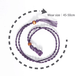 Purple woven mesh necklace with wooden beads and tassels, adjustable 45-50cm wear size