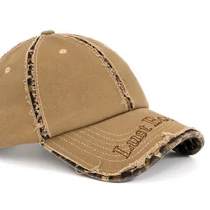 Distressed cotton baseball cap with leopard print detail and Lust B embroidery